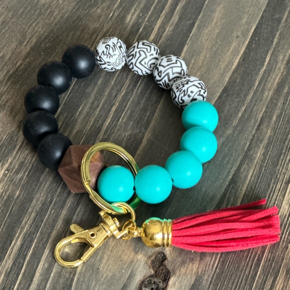 Western Silicone Wristlet Keychain with Red Tassel - Picture 2 of 4